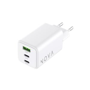 Nova - Caricabatteria GaN da rete 2 porte USB-C PD 65W e 1 porta USB-A 18W - Bianco